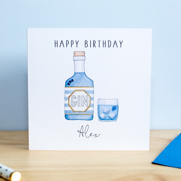 Personalised Blue Gin Birthday Card